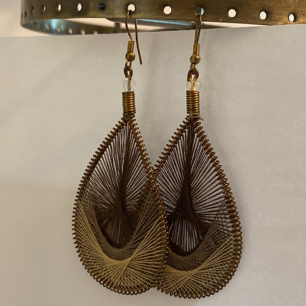 Brown String Design Statement Earrings - image 2